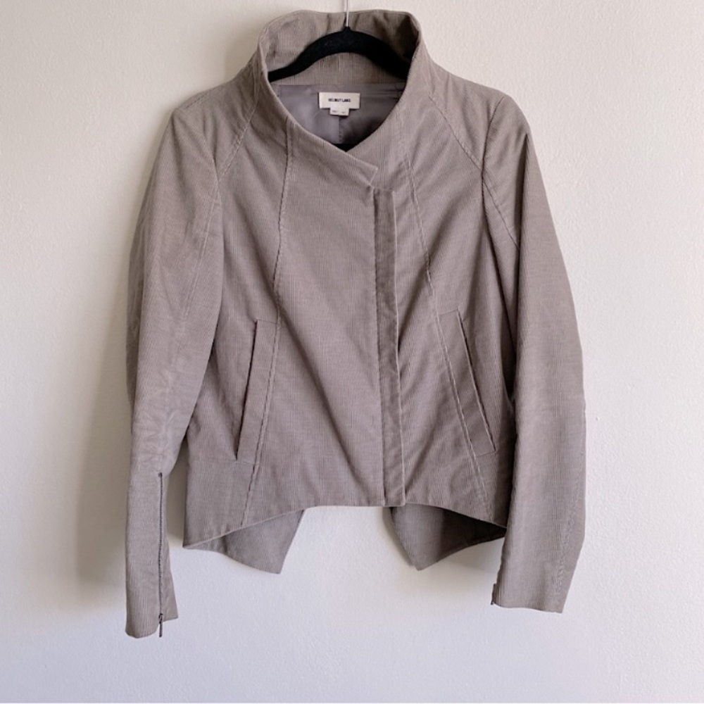 HELMUT LANG CORDUROY ASYMMETRIC CROPPED FUNNEL NECK JACKET EDGY MODERN Gray M